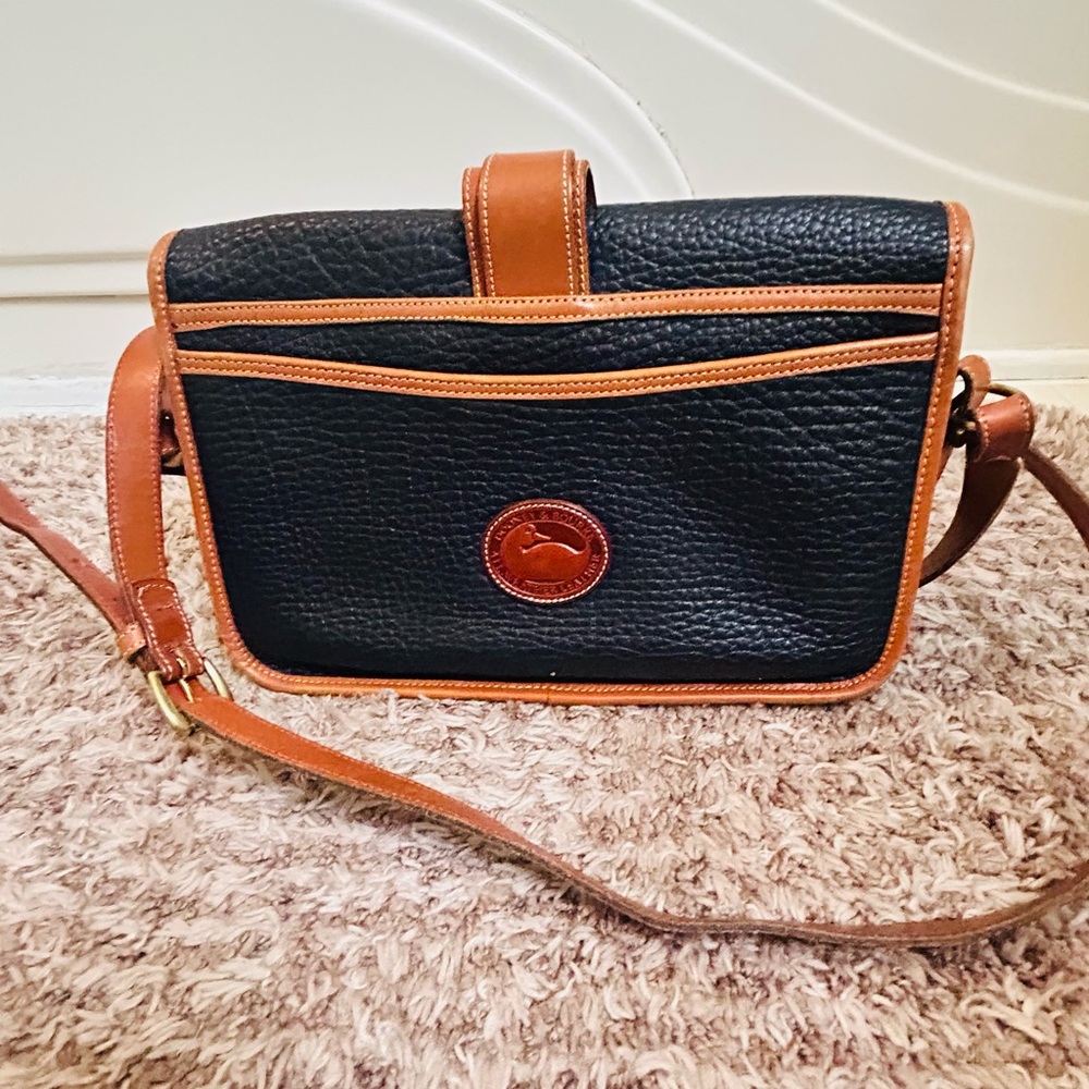 Vintage Dooney & Bourke Bag Womens navy & Brown Leather Crossbody Purse USA 90s